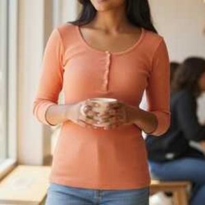 American Eagle Outfitters Women's Terracotta Long Sleeve Tee